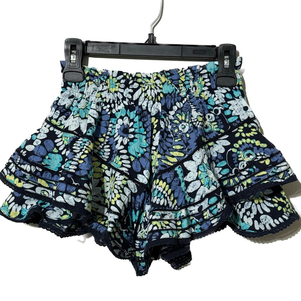 AERIE Skort XS Blue Aqua Floral Ruffle Crochet Lace Pull On NWT